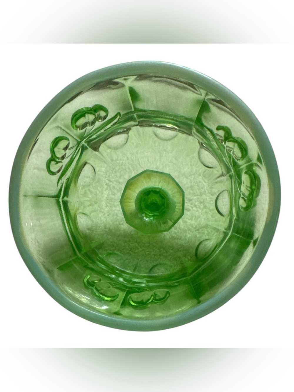 Mosser Glass Cherry Print Vintage Green Glass Covered Butter Dish - Picture 8 of 11